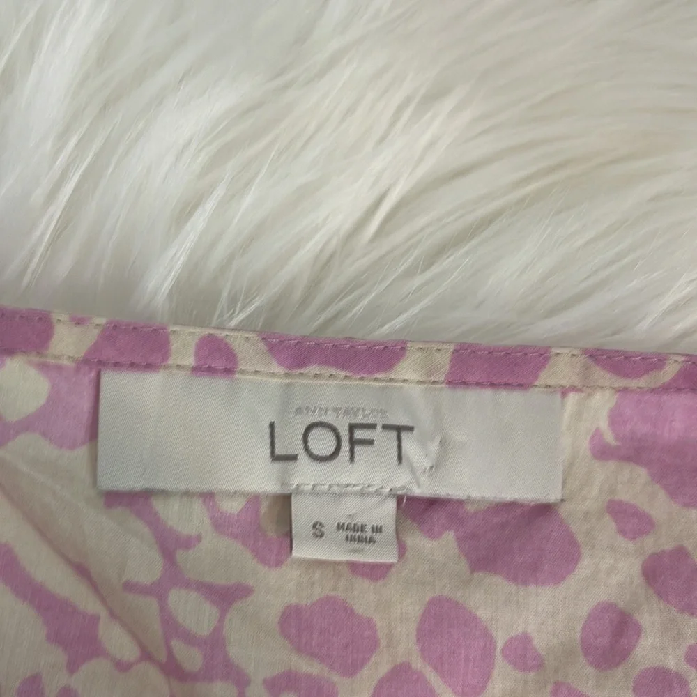 LOFT Pink & Cream Printed Ruffle Tank Top - Picture 3 of 3